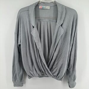 NWT FP Beach Free People Top Womens XS Light Blue Surplice Wrap Long Sleeve